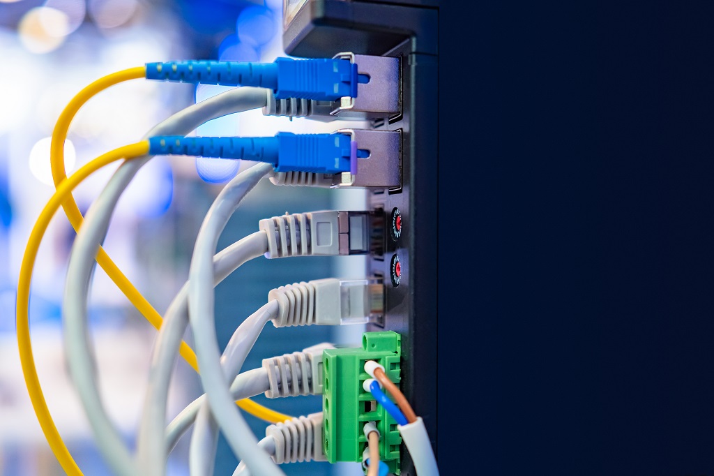 Colored,Wires,Are,Connected,To,The,Power,Supply.,Network,Equipment. Structured Cabling